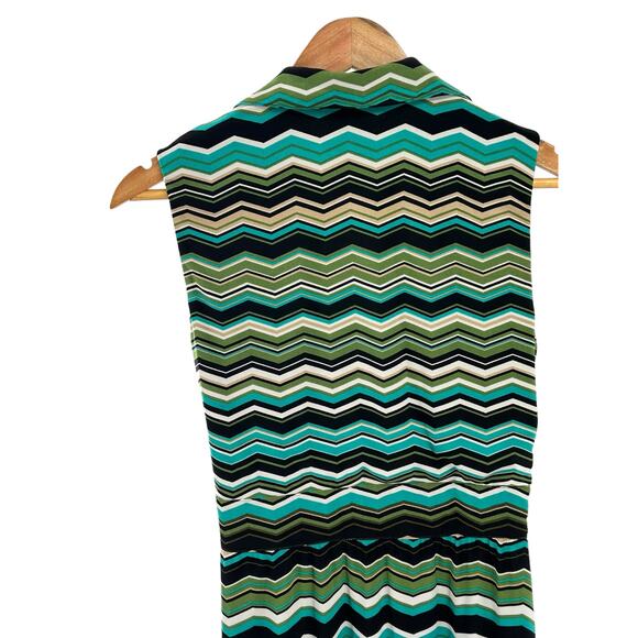 Sandra Darren Dress Womens 10 Green Chevron Side Tie V Neck Lined - Picture 4 of 11